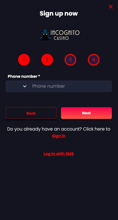 Registration step 2 - phone number entry